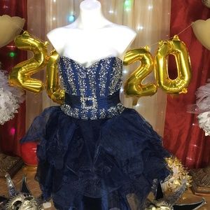 CLARISSE Blue/Silvwe/Black Dress SIZE 8